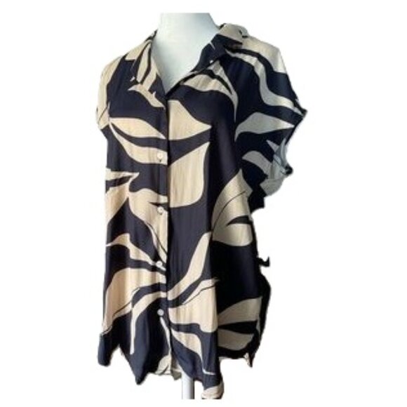 Philosophy Leaf Print Button-Down Dolman Blouse - Picture 7 of 13